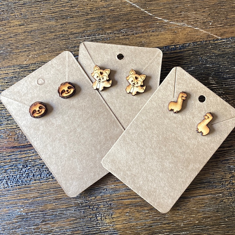 Set of 3 homemade wood earrings llamas foxes sloths